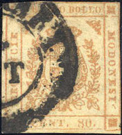 O 1859, GOVERNO PROVVISORIO 80 C. Bistro Arancio Annullato Con Il Bollo Di Massa Carrara, Leggermente Corto Di Margini S - Modena
