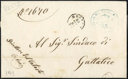 Cover 1861, Lettera Da Modena Il 25.4 Per Gattalico, Communicazione Delle Nuove Tariffe Per I Sindaci - Modena