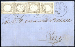 Cover 1861, Lettera Del 24.7.1861 Da Otranto A Bari, Affrancata Con Due Coppie Verticali Del Mezzo Grana, Ampi Margini R - Nápoles