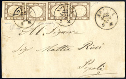 Cover 1862, Lettera Del 22.5.1862 Da Aquila A Popoli, Affrancata Con Una Striscia Verticale Di Quattro Del 1/2 Grana Bru - Napoli