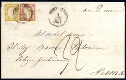 Cover 1861, Lettera Del 1.4.1861 Da Napoli "via Di Mare" A Roma, Affrancata Con 5 Grana Rosso Carminio E 10 Grana Bistro - Naples