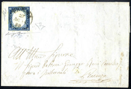 Cover 1859, Lettera Da Parma Del 27.8.59 Per Piacenza Affrancata Con 20 C. Azzurro Della IV Emissione Di Sardegna, Primo - Parma