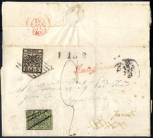 Cover 1857, Lettera Da Ancona Affrancata Con 5 B. Per Roma E Rispedita Da Roma Per Frascati Affrancata Con 2 B., Con Tim - Papal States