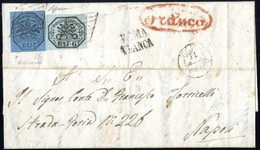 Cover 1859, Lettera Del 11.4.1859 Da Roma A Napoli, Affrancata Con 6 Baj. Grigio Verdastro + 7 Baj. Azzurro, Entrambi Co - Papal States