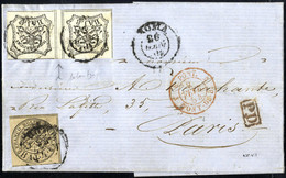 Cover 1852, 8 Baj. Bianco, Coppia Con Interspazio Al Centro, Più 4 Baj. Bruno Grigio Chiaro Su Lettera Da Roma 26.2.1854 - Papal States