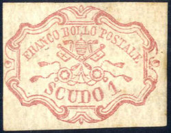 ** 1852, 1 S. Rosa Carminio Nuovo Con Piena Gomma Originale, Cert. Chiavarello, Sass. 10 - Papal States