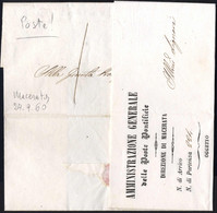 Cover 1860, Lettera Da Macerata Il 27.9 Per Appignano, Primi Giorni Dell'Governo Provvisorio Delle Marche, Tratta Dei Ve - Papal States