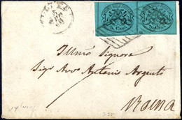 Cover 1868, Lettera Per Roma Affrancata Con Coppia 5 C. Azzurro Verdastro, Sass. 16 - Papal States