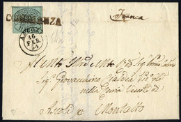 O/cover "Comunanza", RD (Punti R2), Su Lettera Del 16.2.1854, Per Ascoli Affrancata Con 1 B., Leggera Piega Orizzontale, - Kerkelijke Staten