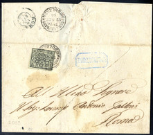 Cover "Valmontone", (cartella In Azzurro Punti 12) A Lato Su Lettera Del 12.9.1864 Per Roma Affrancata Con 2 B. Verde Gi - Kerkelijke Staten