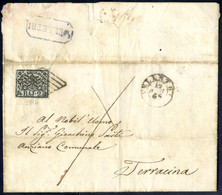 Cover "Velletri", (cartella Sconosiuto Al Gallenga) Sul Verso Di Lettera Del 19.4.1865 Per Terracina Affrancata Con 2 B. - Kerkelijke Staten