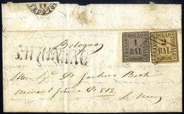 Cover 1859, Lettera Del 10.11.1859 Da Savignano A Bologna, Con Affrancatura Bicolore 1 Baj. Bruno Grigio E 2 Baj. Giallo - Romagna