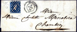 Cover 1851, Lettera Da Torino Il 3.7 Per Chambery Affrancata Con I Di Sardegna 20 C. Azzurro Chiaro, Bordo Inferiore, Fi - Sardinië