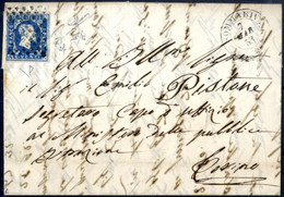 Cover 1853, Lettera Da Sommariva (Punti 6) Il 7.3 Per Torino Affrancata Con 20 C. Azzurro Chiaro I Di Sardegna, Firmata  - Sardinië