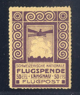 ** 1913, Flugspende Langnau, 50 Cts. Violett/hellgelb, Postfrisch, Attest Rellstab Und Sorani, Zst. VI - Other & Unclassified