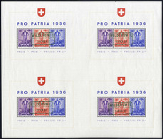 O/bof 1936, Pro Patria 1936 Block, Großbogen 4 Blocks Je Klar Gestempelt Wilderswil 11.2.37 Mi. Bl 2x4 / 1100,- - Other & Unclassified