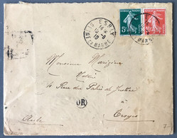 France N°137 Et 138 Sur Enveloppe D'ESBLY 10.8.1910 + OR - (B2370) - 1877-1920: Semi-Moderne