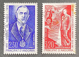 ADFR0398-99U - Hommage Au Général De Gaulle - Complete Set Of 2 Used Stamps - French Andorra - 1990 - Gebruikt