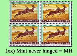 1959 ** RUANDA-URUNDI = RU 208 MNH PROTECTED ANIMALS IMPALA ( BLOCK X 4 STAMPS WITH ORIGINAL GUM ) - Nuevos