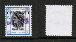 HONG KONG   20 CENT CONTRACT NOTE FISCAL USED (CONDITION AS PER SCAN) (Stamp Scan # 828-7) - Stempelmarke Als Postmarke Verwendet