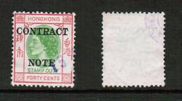 HONG KONG   40 CENT CONTRACT NOTE FISCAL USED THIN (CONDITION AS PER SCAN) (Stamp Scan # 828-10) - Sellos Fiscal-postal