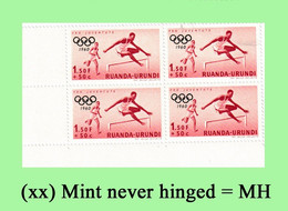 1960 ** RUANDA-URUNDI = RU 220 MNH ROME OLYMPICS FENCING ( BLOCK X 4 STAMPS WITH ORIGINAL GUM ) - Ongebruikt