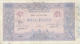 RARE Billet 1000 F Bleu Et Rose Du 22 Février 1909 FAY 36.23 Alph. Z.638 - 1 000 F 1889-1926 ''Bleu Et Rose''