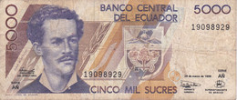 BILLETE DE ECUADOR DE 5000 SUCRES DEL 26 DE MARZO DEL 1999 (BANKNOTE) TORTUGA-TURTLE-PINGUINO-PENGUIN - Equateur
