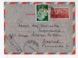1950. YUGOSLAVIA,CROATIA,DUBROVNIK TO BELGRADE,AIRMAIL,5 DIN REGISTERED COVER + 5 DIN CHESS OLYMPICS STAMP - Luftpost