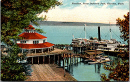 Washington Tacoma Point Defiance Park Pavilion And Steamer At Dock Curteich - Tacoma