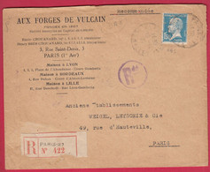 N°181 1FR50 PASTEUR PERFORE PERFINS AUX FORGES DE VULCAIN RECOMMANDE PARIS 1927 POUR PARIS LETTRE COVER - Brieven En Documenten