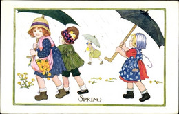 Artiste CPA Sowerby, M., Happy Little People, Spring, Mädchen Mit Regenschirmen - Sonstige & Ohne Zuordnung