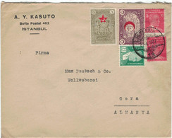 Kasuto Istanbul 1937 > Wollweberei Pentsch Gera - Roter Halbmond Atatürk - Covers & Documents