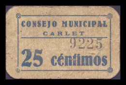 España Billete Local Guerra Civil Carlet Valencia 25 Céntimos 1937 MBC+ VF+ - Altri & Non Classificati