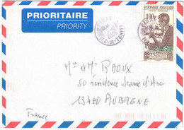 Polynésie Française - Ile De Tahiti - Pirae - Lettre Avion Pour Aubagne (France) - 100f Poste Aérienne Seul Sur Lettre - Briefe U. Dokumente