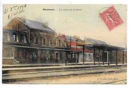 Cpa...Hautmont...(nord)...le Quai De La Gare...1907...(couleur.toilée)... - Andere & Zonder Classificatie