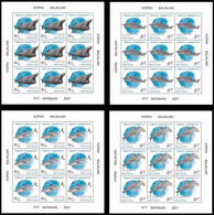 Turkey, Türkei - 2021 - Sea ​​Creatures - Sharks, Fish - 4.Complete Sheetlet Of 9 Set ** MNH - Ongebruikt