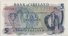 IRELAND  Northern   5 Pounds    Bank Of Ireland P62b  (ND  1977)  "Hibernia + Airplave & Passenger Ship At Back"  UNC - 5 Pond