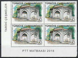 Turkey, Türkei - 2018 - Kanuni Sultan Süleyman Fountain - Block Of 4 Set ** MNH - Nuovi