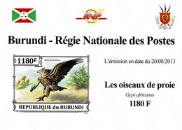 BURUNDI 2013 Mi 3244B BIRDS OF PREY WHITE-BACKED VULTURE MINT IMPERFORATED MINIATURE SHEET ** - Blocks & Sheetlets