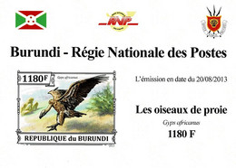 BURUNDI 2013 Mi 3244B BIRDS OF PREY WHITE-BACKED VULTURE MINT IMPERFORATED MINIATURE SHEET ** - Hojas Y Bloques