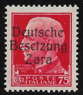 ZARA - OCCUPAZ.TEDESCA - 1943 Valore Nuovo Stl Da 75 C. Con Soprastampa NOT CERTIFICATE  - In Ottime Condizioni. - Occ. Allemande: Zara