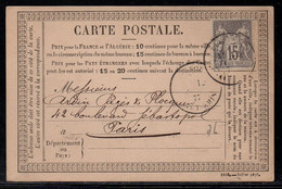 BELFORT / 1877 ERREUR SUR CARTE PRECURSEUR "1443 - JUILLET 1876" POUR PARIS (ref 4313g) - Cartoline Precursori