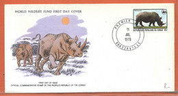 ANIMAUX RHINOCEROS CONGO LETTRE FDC DE 1978 - Postzegeldozen