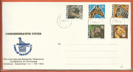 ANIMAUX RHINOCEROS ZIMBABWE LETTRE FDC DE 1980 - Stamp Boxes