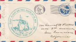 United States Postal Stationery Ganzsache Entier First Flight Air Mail Route CORPUS CHRISTI Texas 1932 Cover Lettre - 1921-40