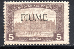 F5.111.ITALY,HUNGARY,FIUME,1918 5 K. #19 MNH,SIGNED - Fiume & Kupa