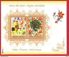 India 2003 France Joint Issue Birds Peacock Hen Oiseau Paon Coq Miniature Sheet MS MNH As Per Scan - Pauwen