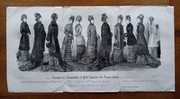 Gravure Triptyque 1878 Paris Journal Des Demoiselles Et Petit Courrier Des Dames Réunis Modes Coutot à Paris 580mmx296mm - Altri Disegni