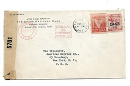 CUBA - HABANA HAVANA 1943 ADVERTISE CHASE BANK COVER TO USA CENSORED SLOGAN PROPAGANDA MACHINE CANCEL - Lettres & Documents